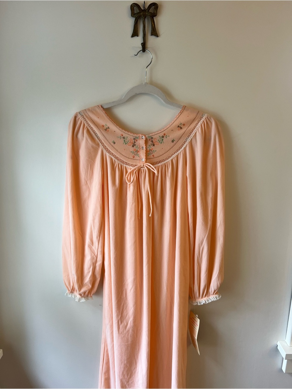 VTG 70s Cottagecore Prairie Nightgown Lace Maxi Embroidered Grandmacore Small